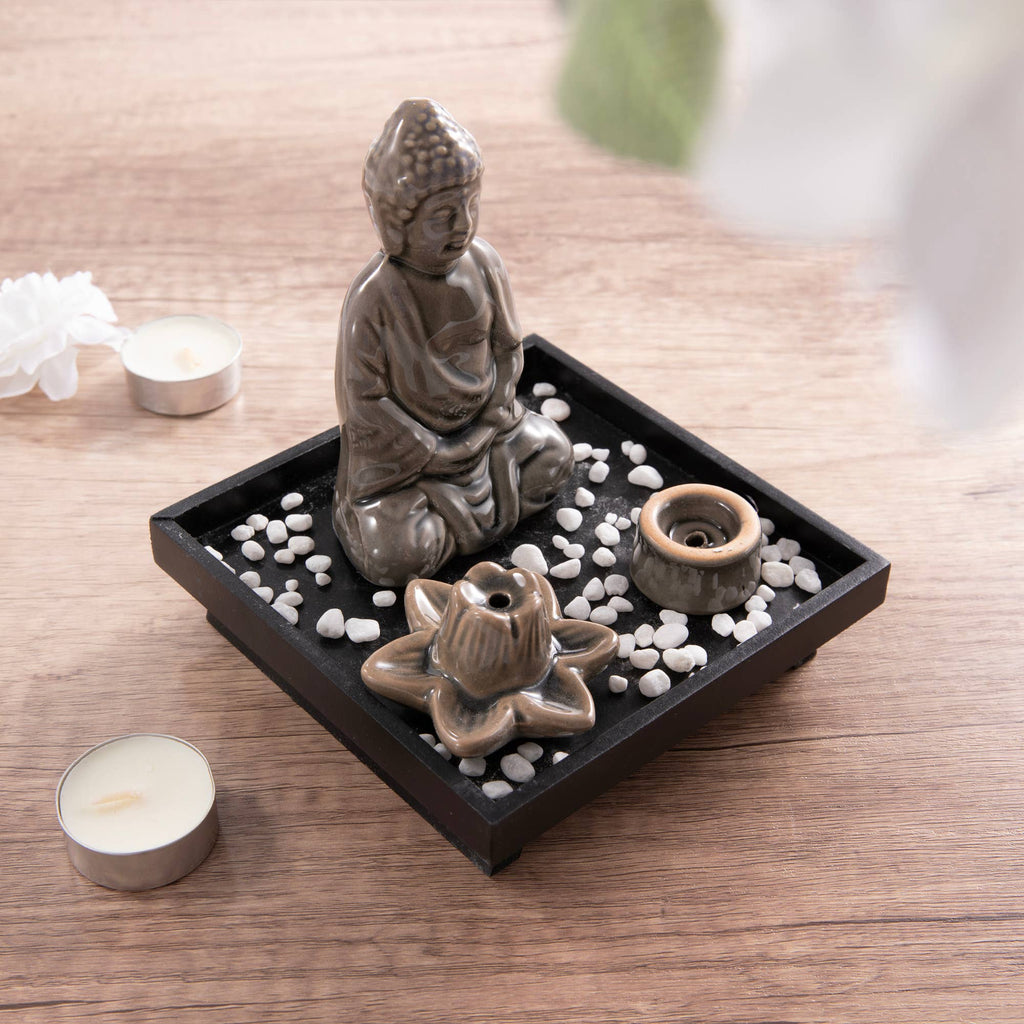 Myga Buddha Räucherset mit Lotus-Kegelhalter und Stäbchenhalter
