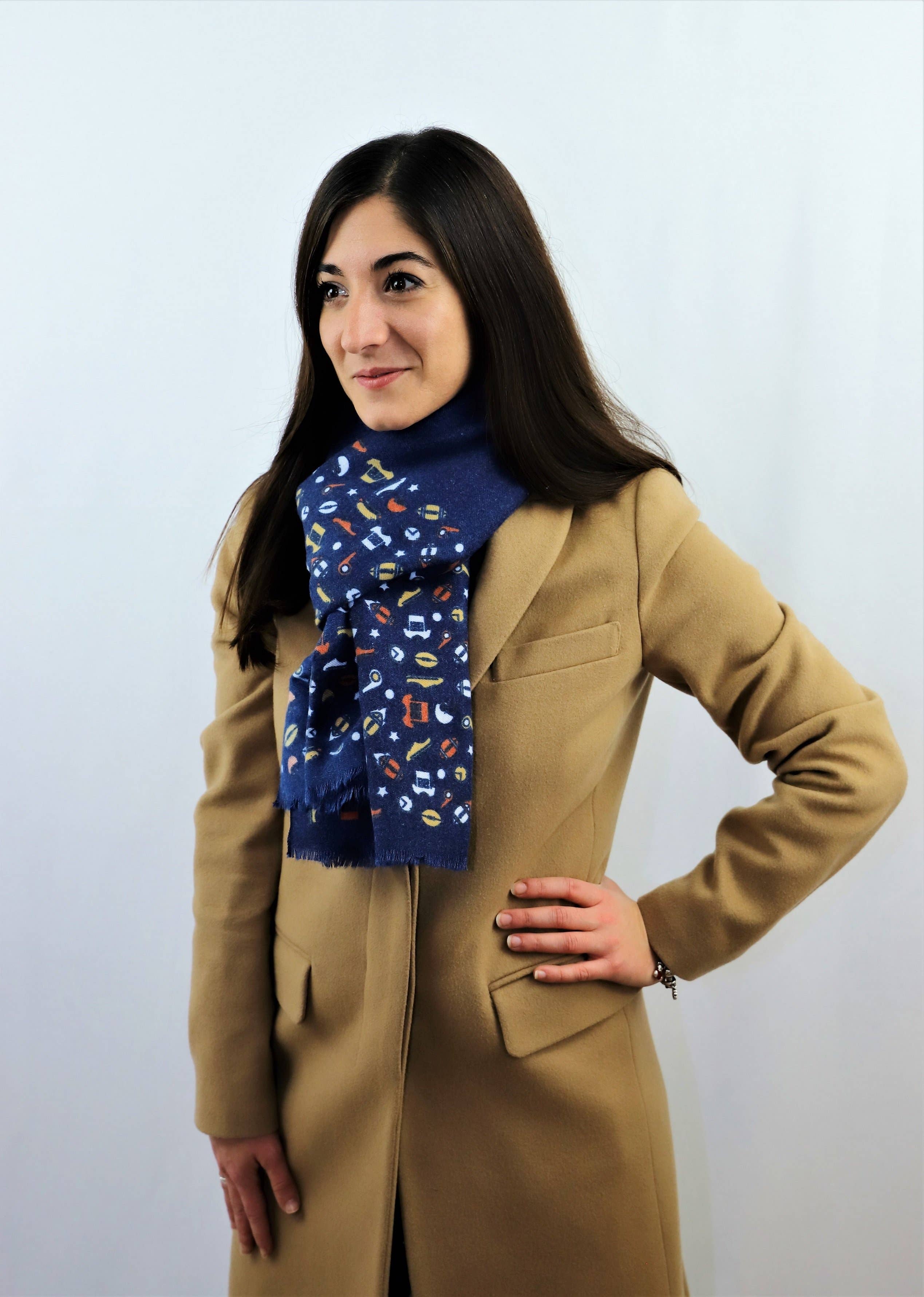 Warmer Baumwollschal für Herren mit sportlichem Design in Blau