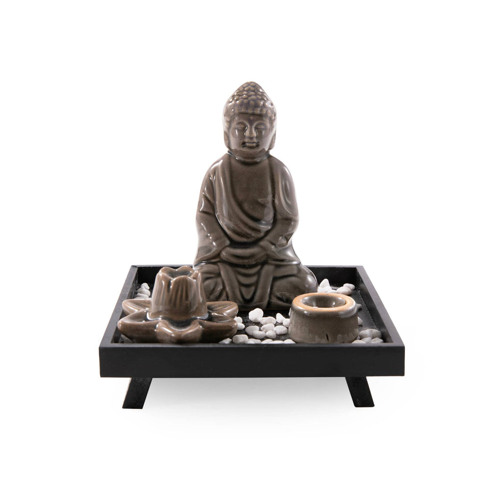 Myga Buddha Räucherset mit Lotus-Kegelhalter und Stäbchenhalter