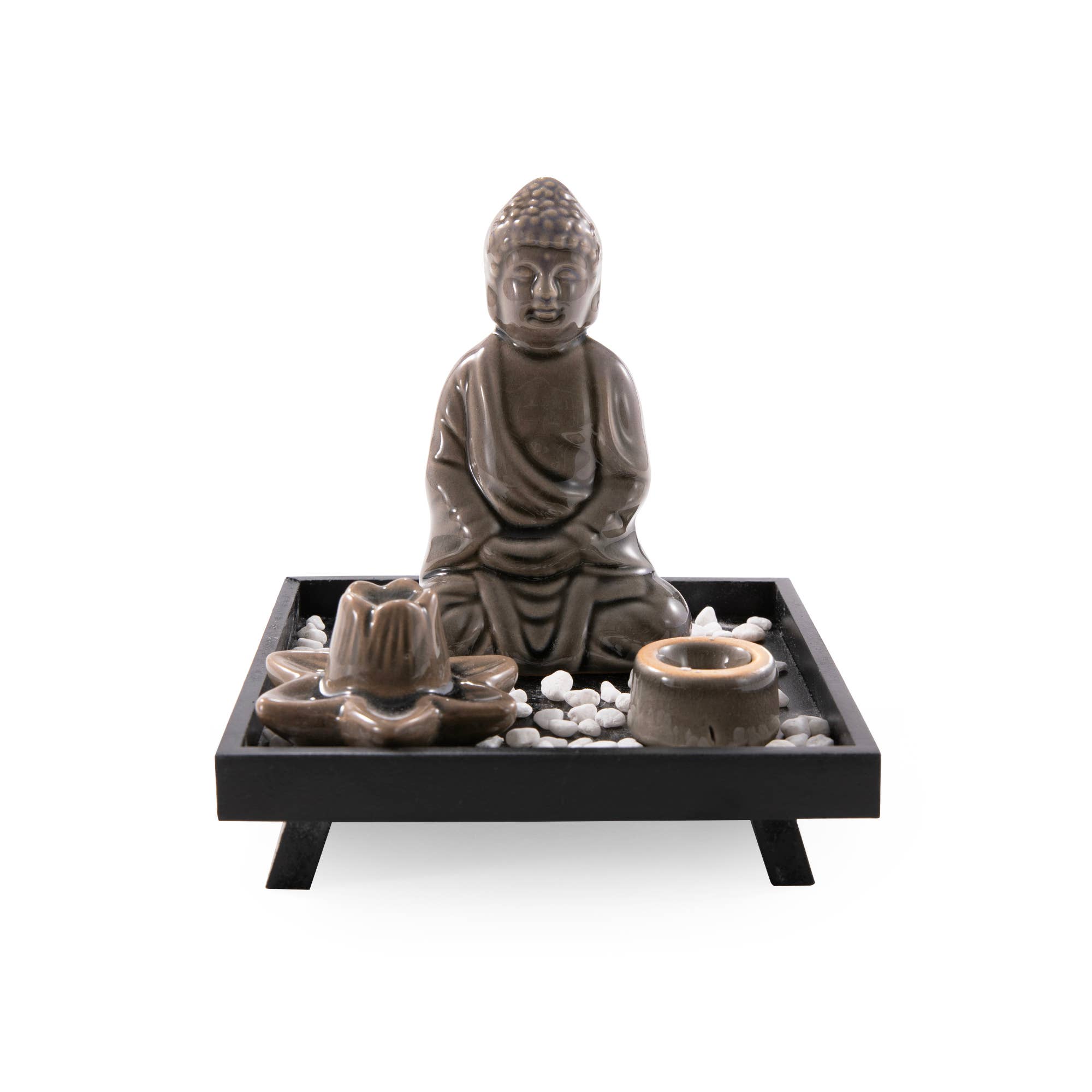 Myga Buddha Räucherset mit Lotus-Kegelhalter und Stäbchenhalter