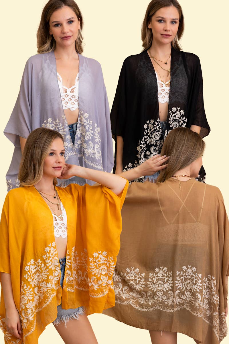Kimono mit Blumenstickerei im Boho-Chic-Stil | Stitch Detail 🌼