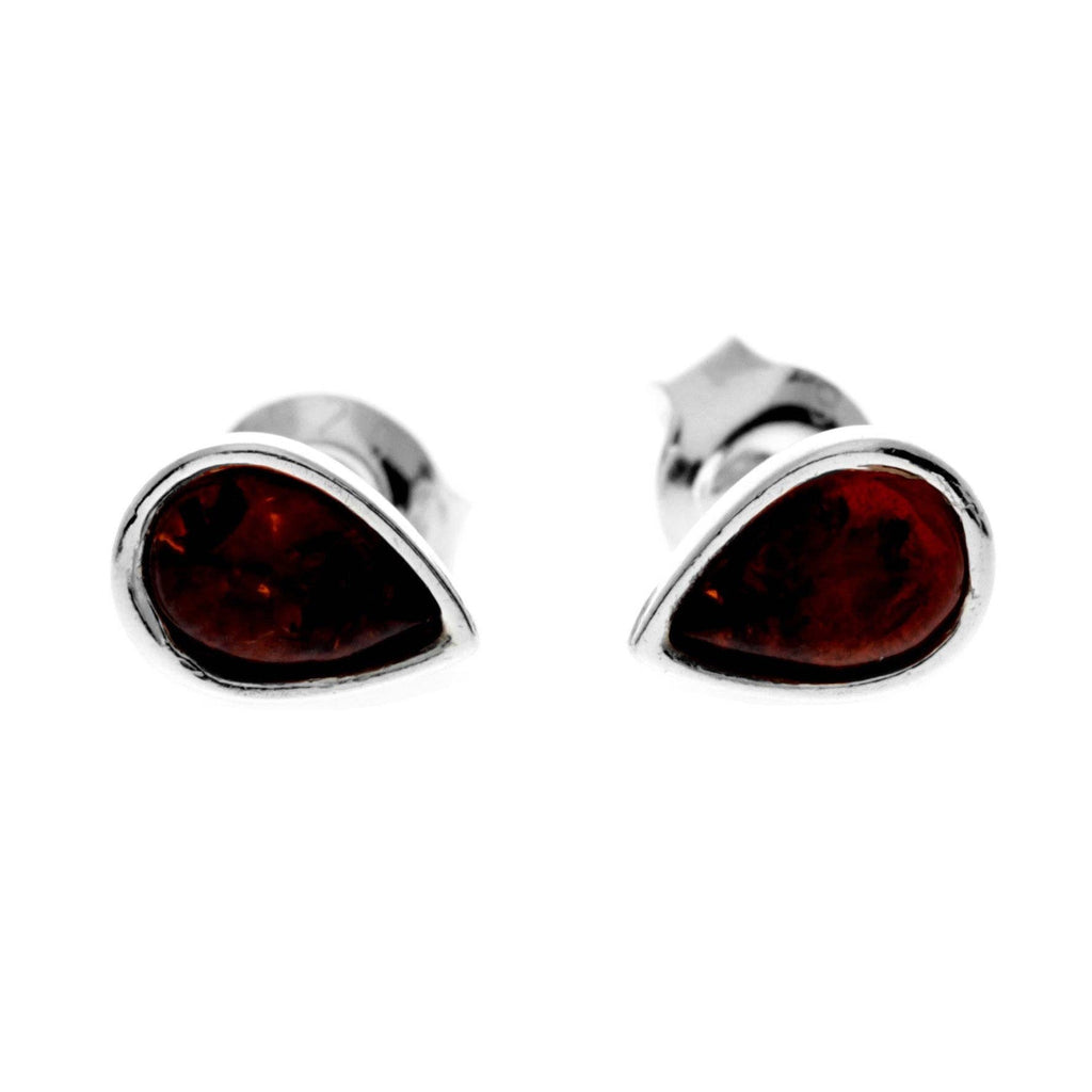 Ohrstecker mit kleinen Birnen aus 925er-Sterlingsilber und echtem baltischem Bernstein — AA013