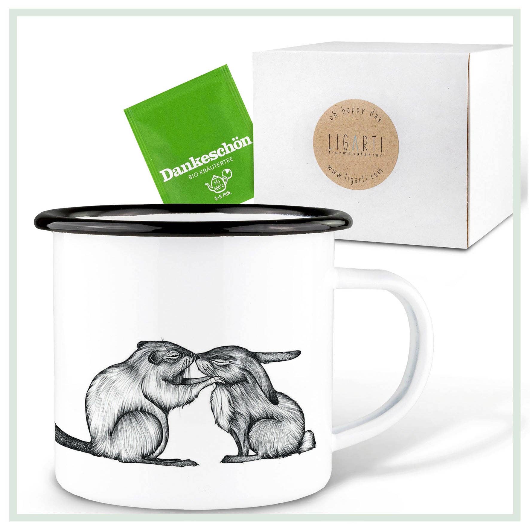 LIGARTI Emailletasse – Kaninchen & Biber