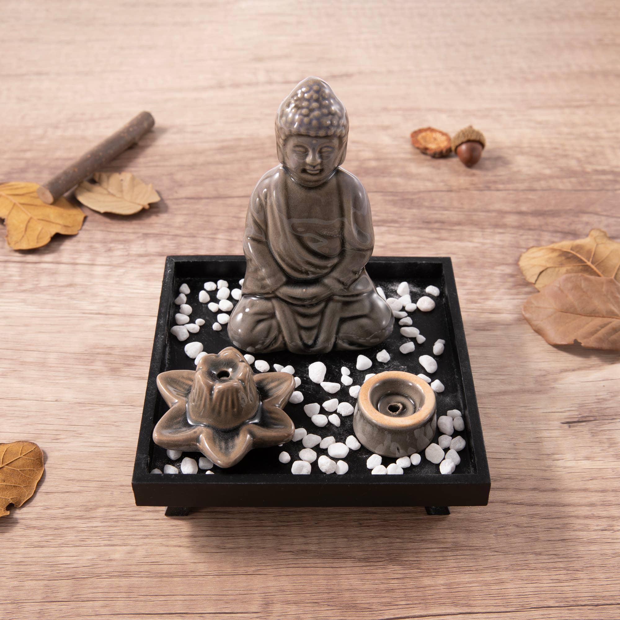 Myga Buddha Räucherset mit Lotus-Kegelhalter und Stäbchenhalter