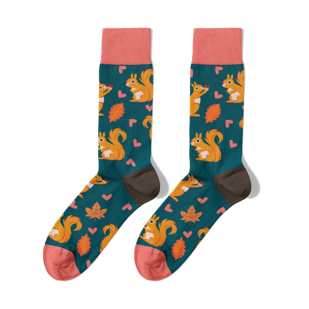 Billy Brown Nahtlose grüne Socken mit Bio-Baumwolle und Eichhörnchen-Motiv