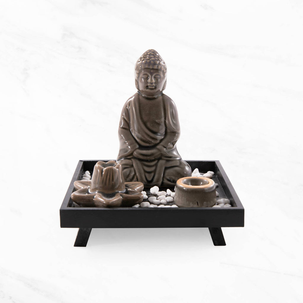 Myga Buddha Räucherset mit Lotus-Kegelhalter und Stäbchenhalter