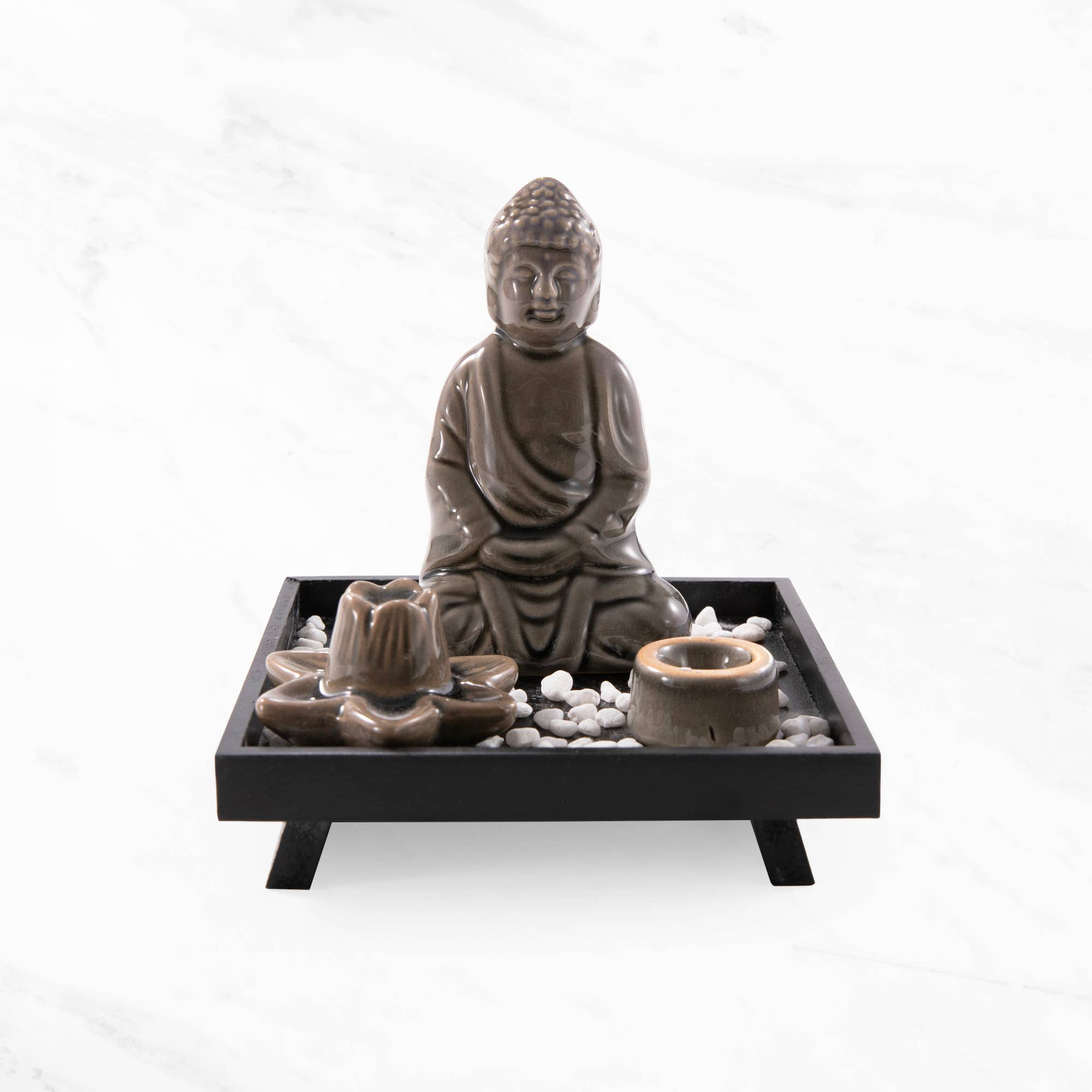 Myga Buddha Räucherset mit Lotus-Kegelhalter und Stäbchenhalter