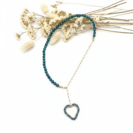 Halskette aus Edelstahl und 8-mm-Steinperlen aus blauem Apatit