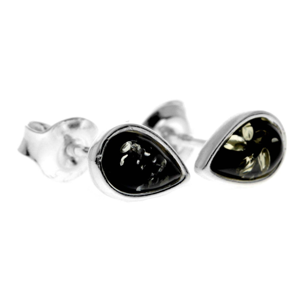 Ohrstecker mit kleinen Birnen aus 925er-Sterlingsilber und echtem baltischem Bernstein — AA013