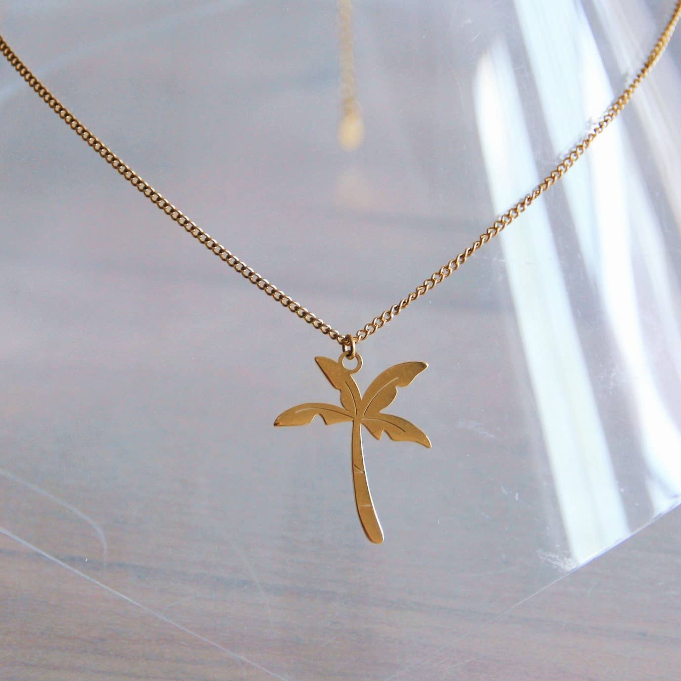 Feingliederkette aus Edelstahl mit Palme „groß“ — Gold