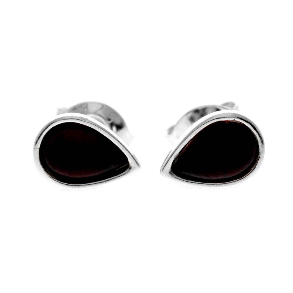 Ohrstecker mit kleinen Birnen aus 925er-Sterlingsilber und echtem baltischem Bernstein — AA013