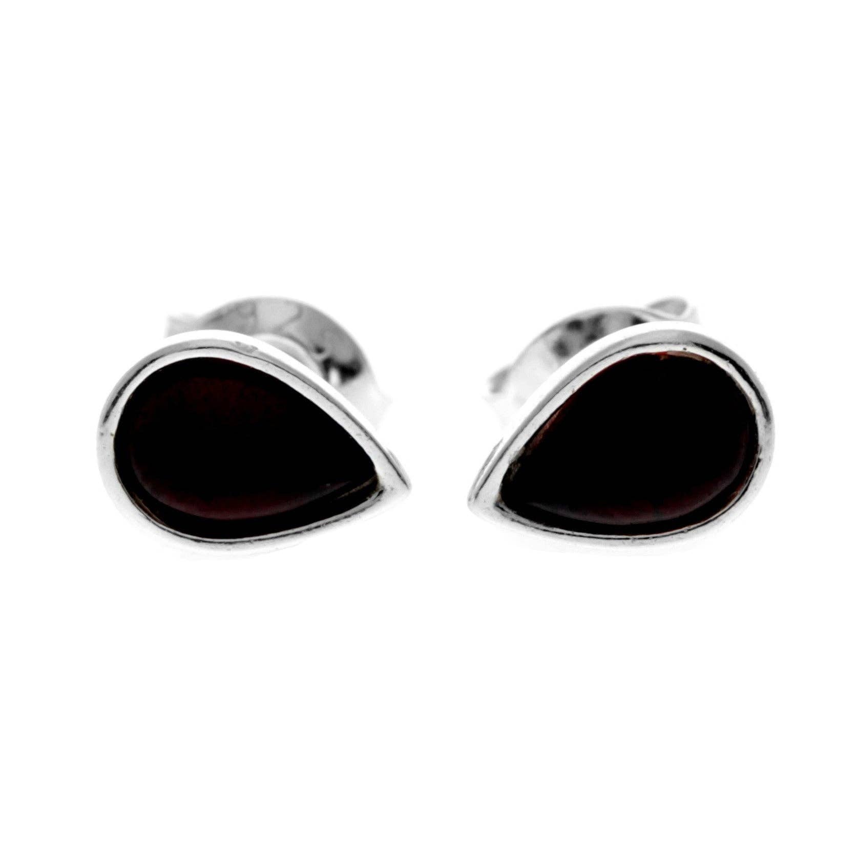 Ohrstecker mit kleinen Birnen aus 925er-Sterlingsilber und echtem baltischem Bernstein — AA013