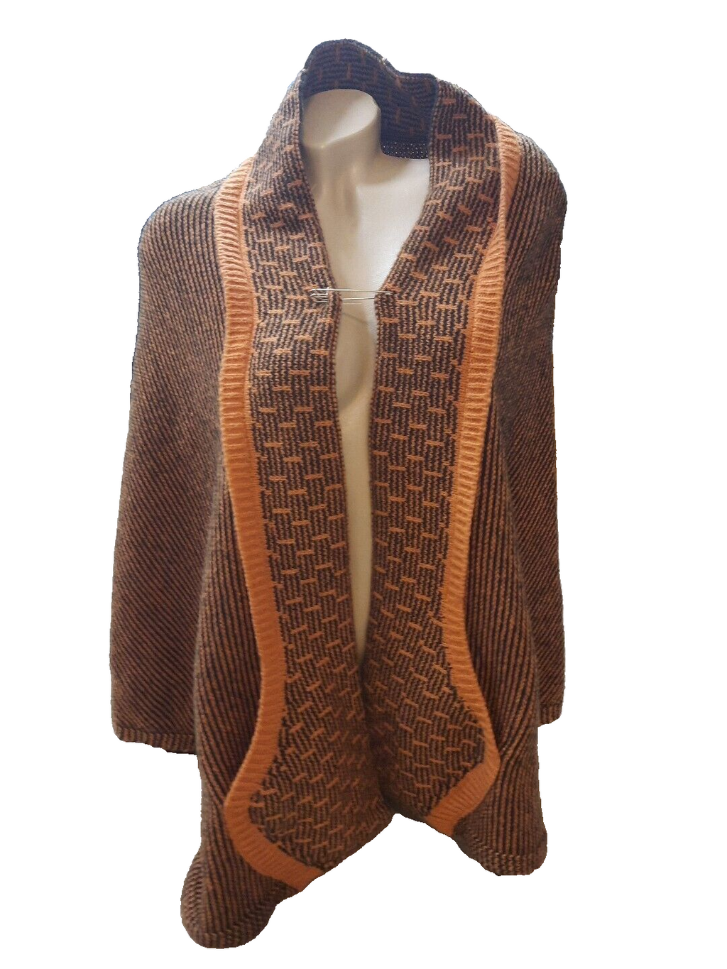 Poncho damen winter xxl Schal Rost/Orange1