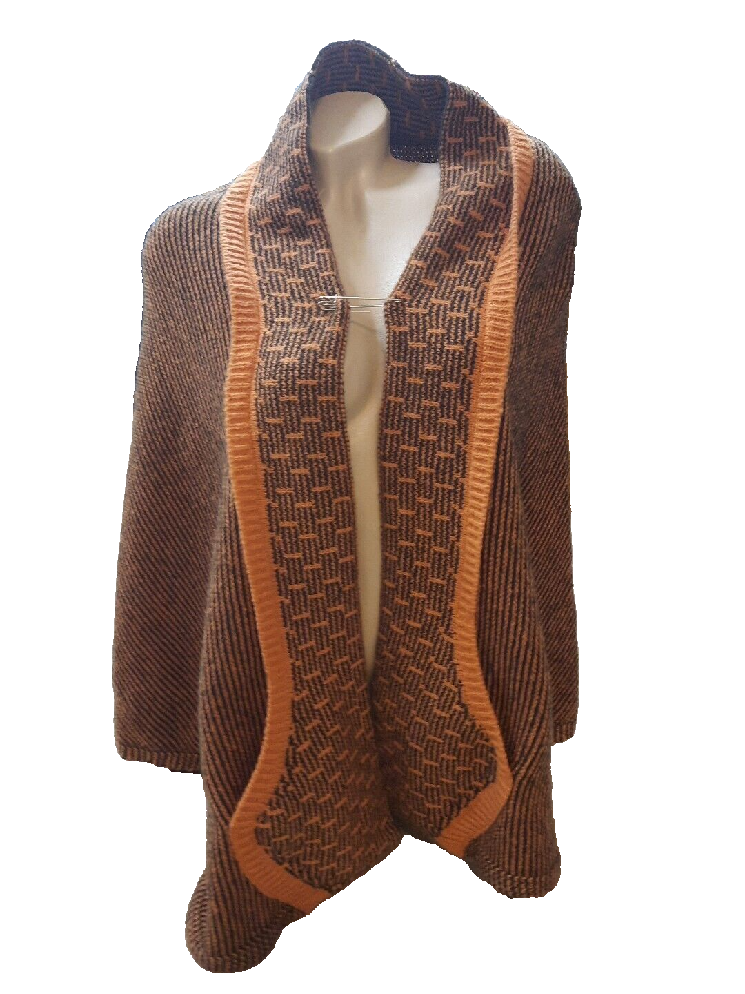 Poncho damen winter xxl Schal Rost/Orange1