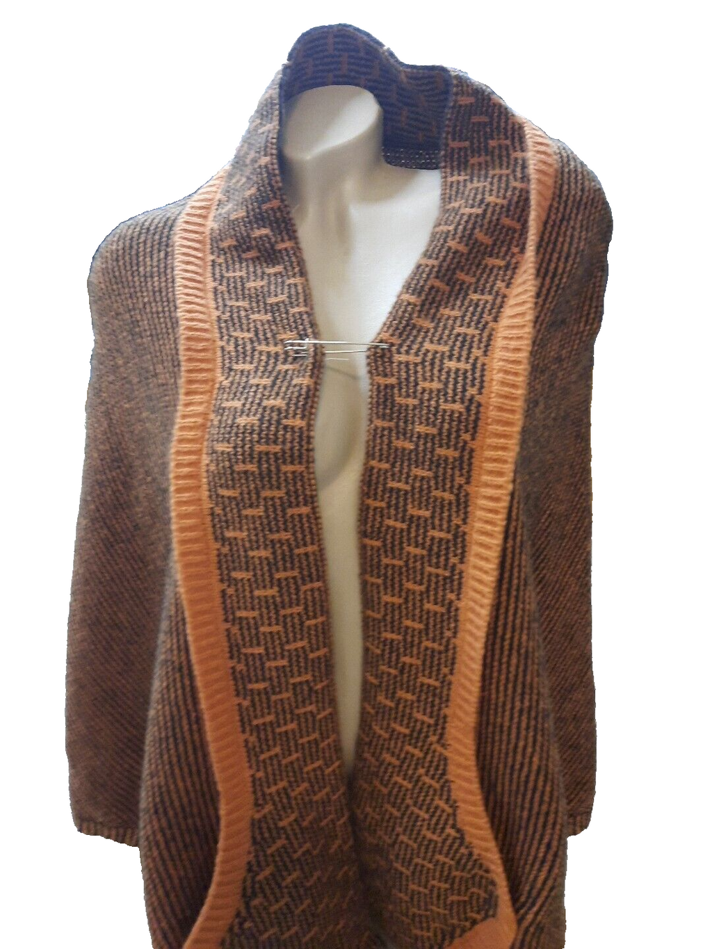 Poncho damen winter xxl Schal Rost/Orange2