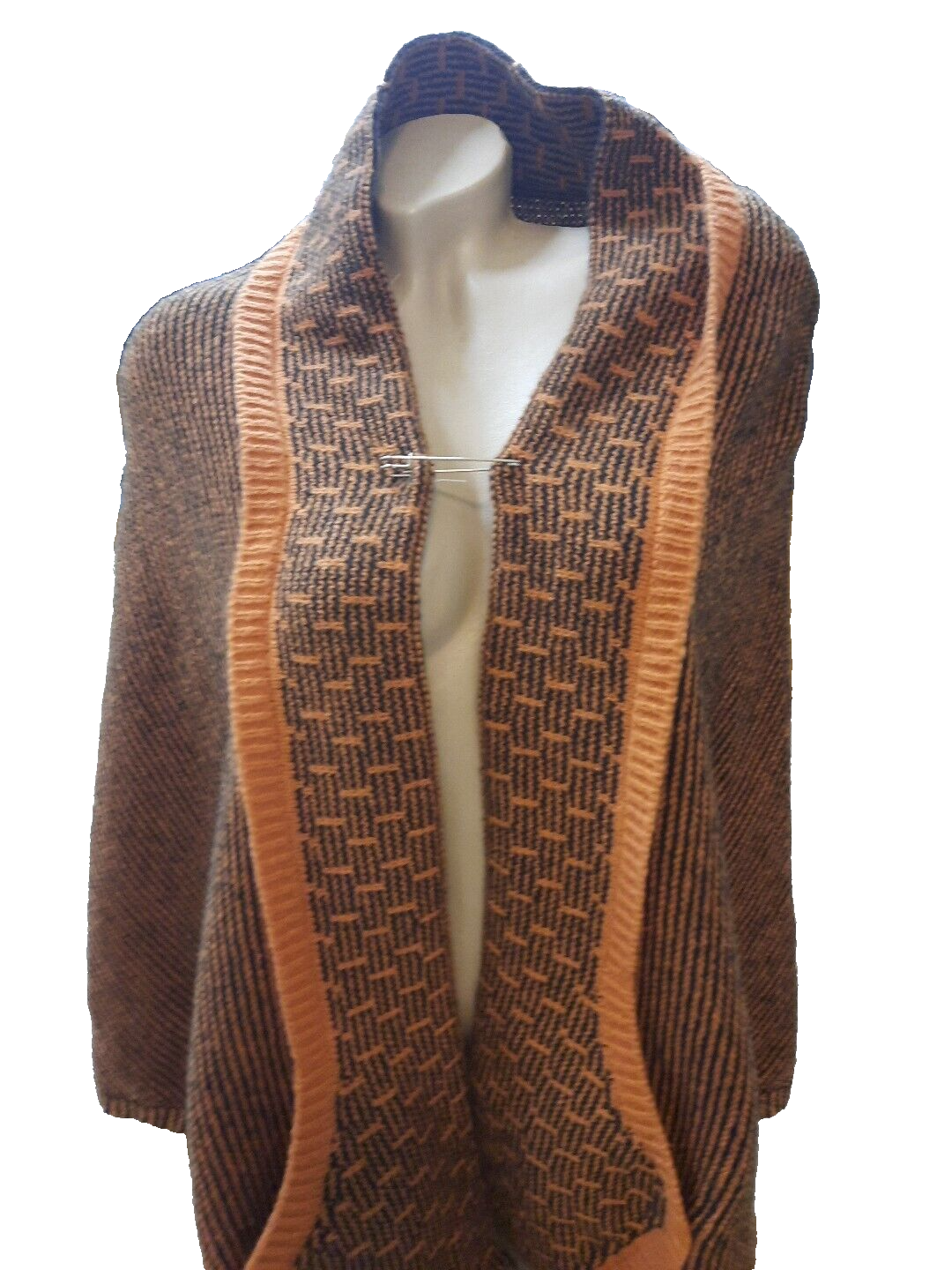 Poncho damen winter xxl Schal Rost/Orange2