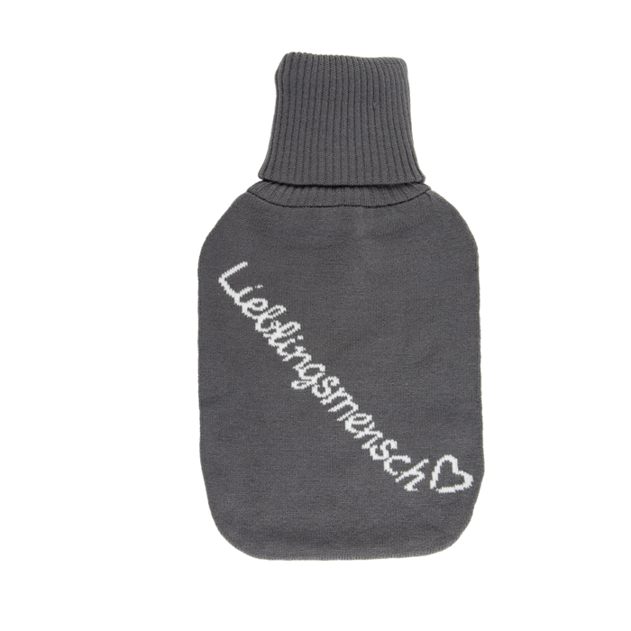 Wärmflasche in Elfenbein mit Bezug „Lieblingsmensch“ aus 100 % Polyester, grau