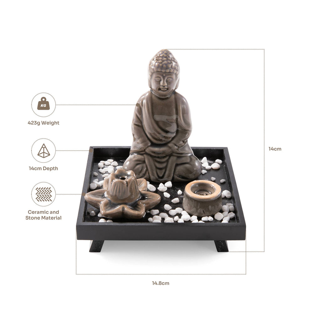 Myga Buddha Räucherset mit Lotus-Kegelhalter und Stäbchenhalter