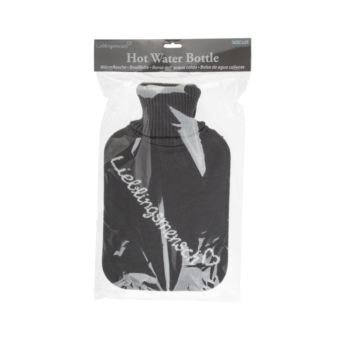 Wärmflasche in Elfenbein mit Bezug „Lieblingsmensch“ aus 100 % Polyester, grau