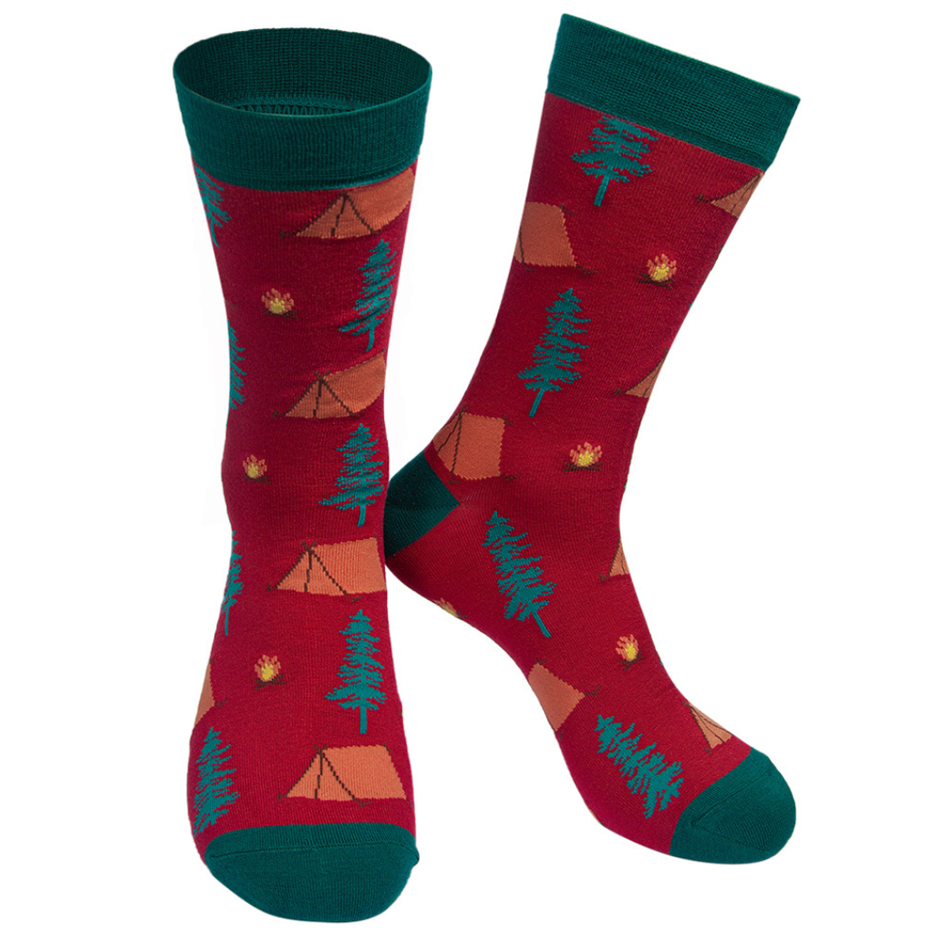Campingsocken aus Bambus für Herren, Neuheit, Wandersocken, Rot