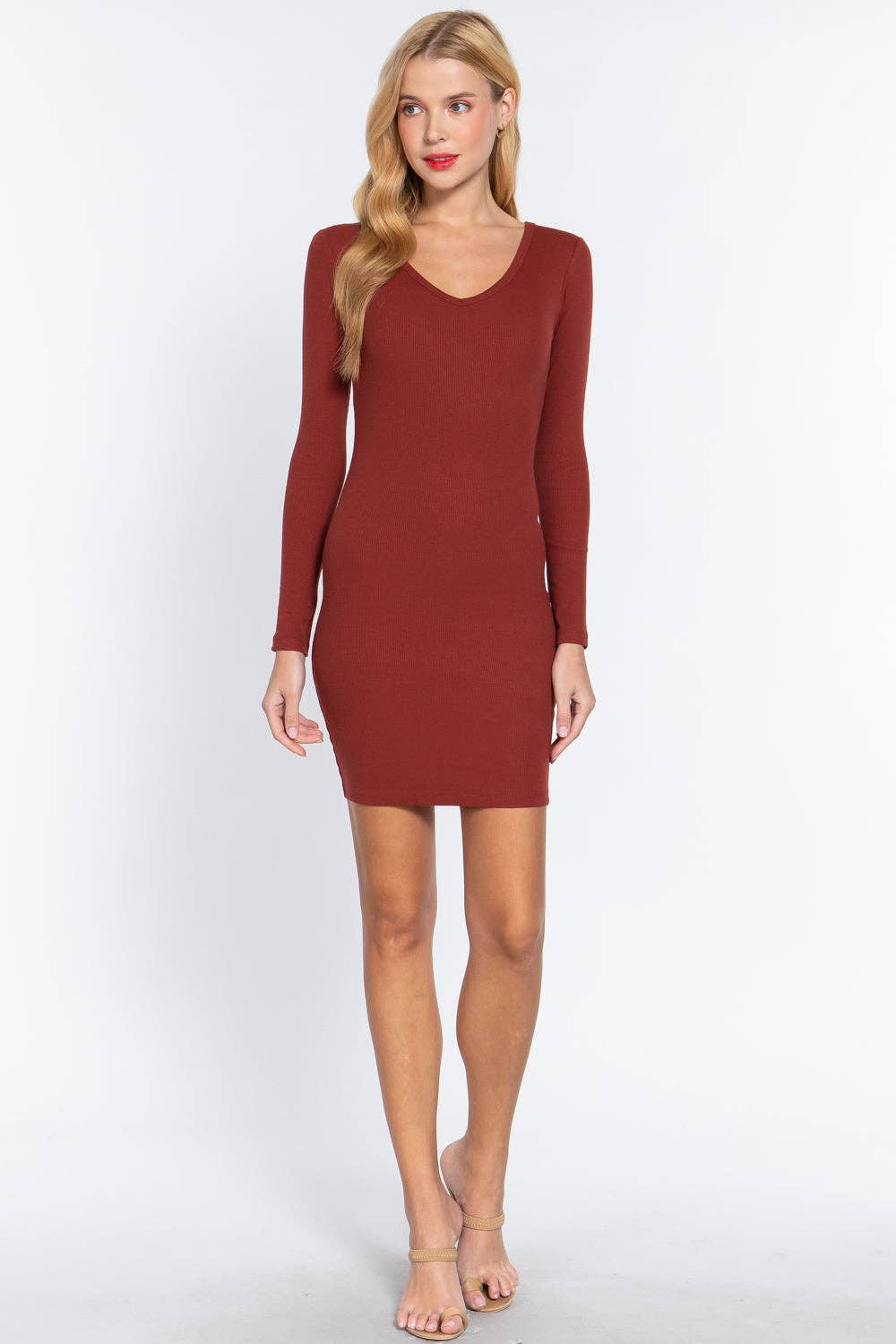 geripptes Minikleid mit V-Ausschnitt