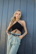 Lace-Up Halter Knit Bralette