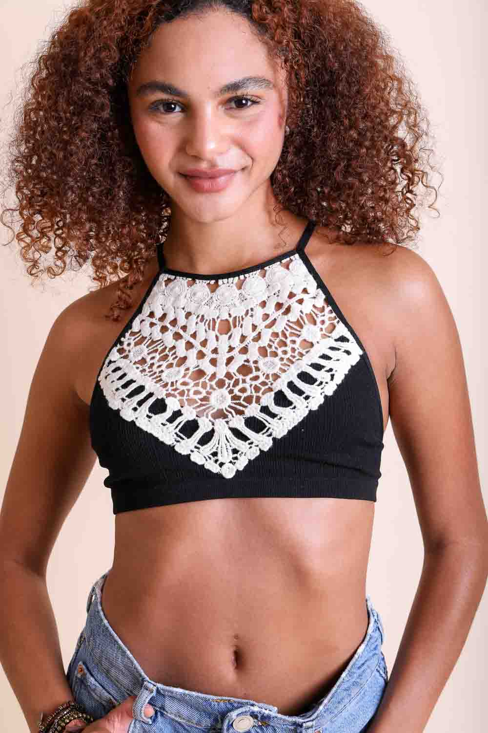 Crochet Lace High Neck Bralette Bustier