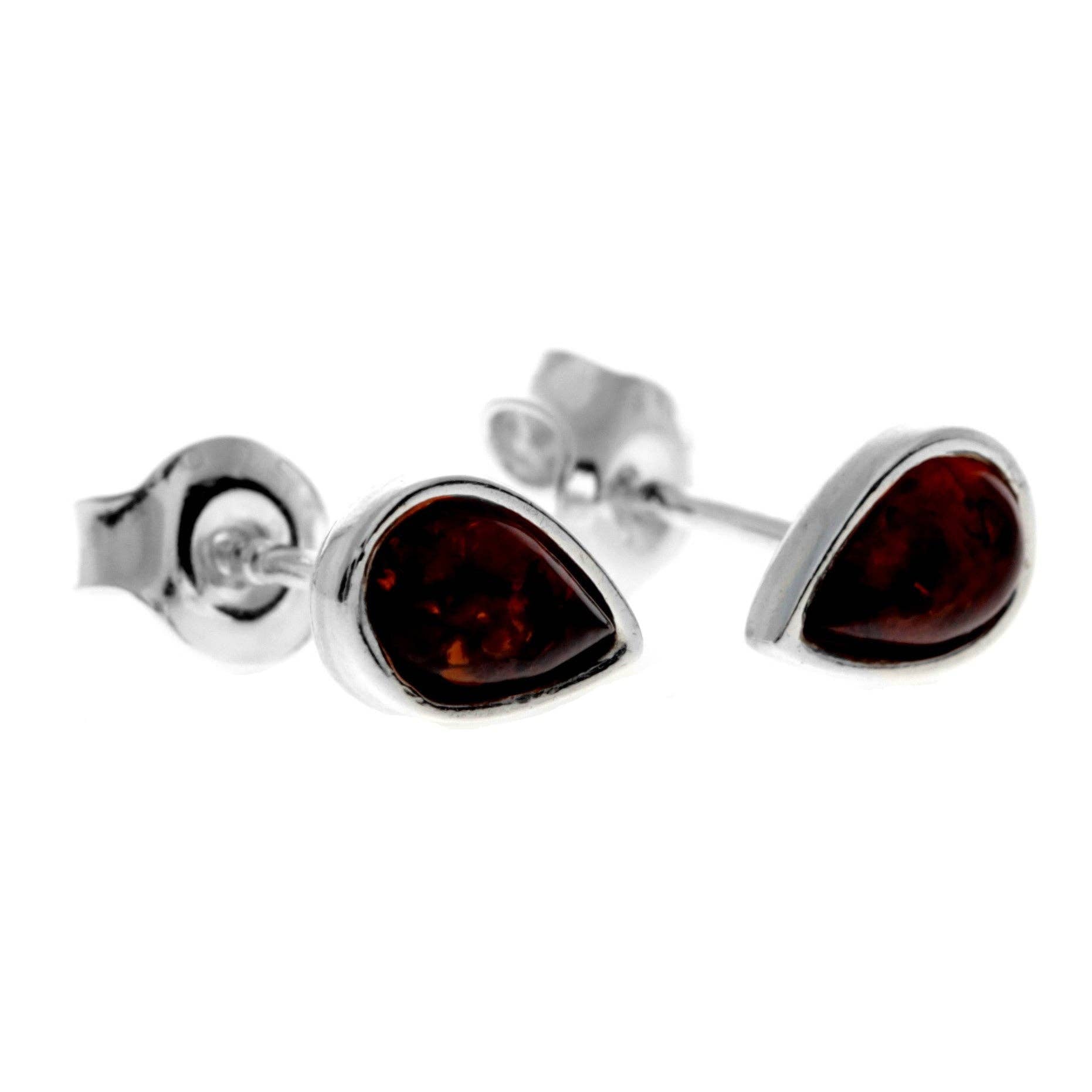 Ohrstecker mit kleinen Birnen aus 925er-Sterlingsilber und echtem baltischem Bernstein — AA013