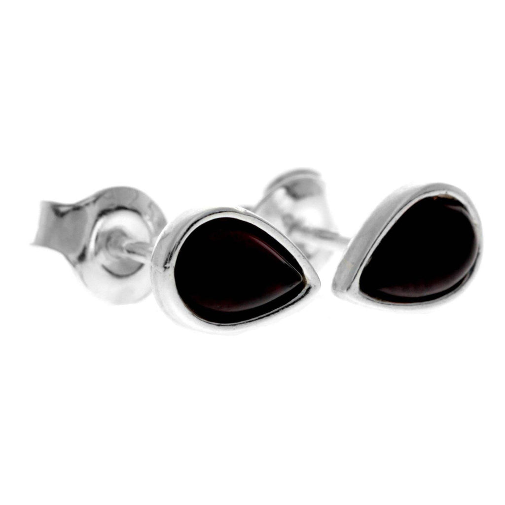 Ohrstecker mit kleinen Birnen aus 925er-Sterlingsilber und echtem baltischem Bernstein — AA013