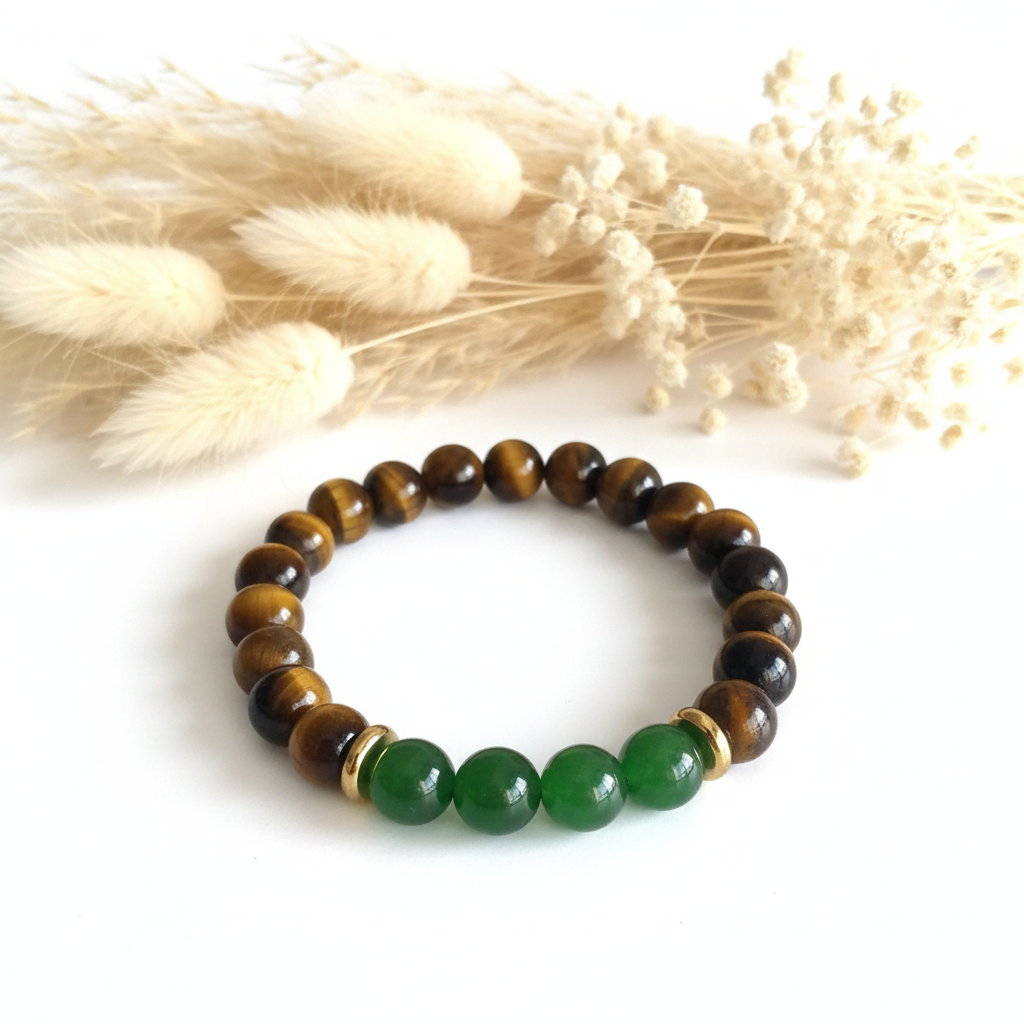 Jade- und Tigeraugensteinarmband