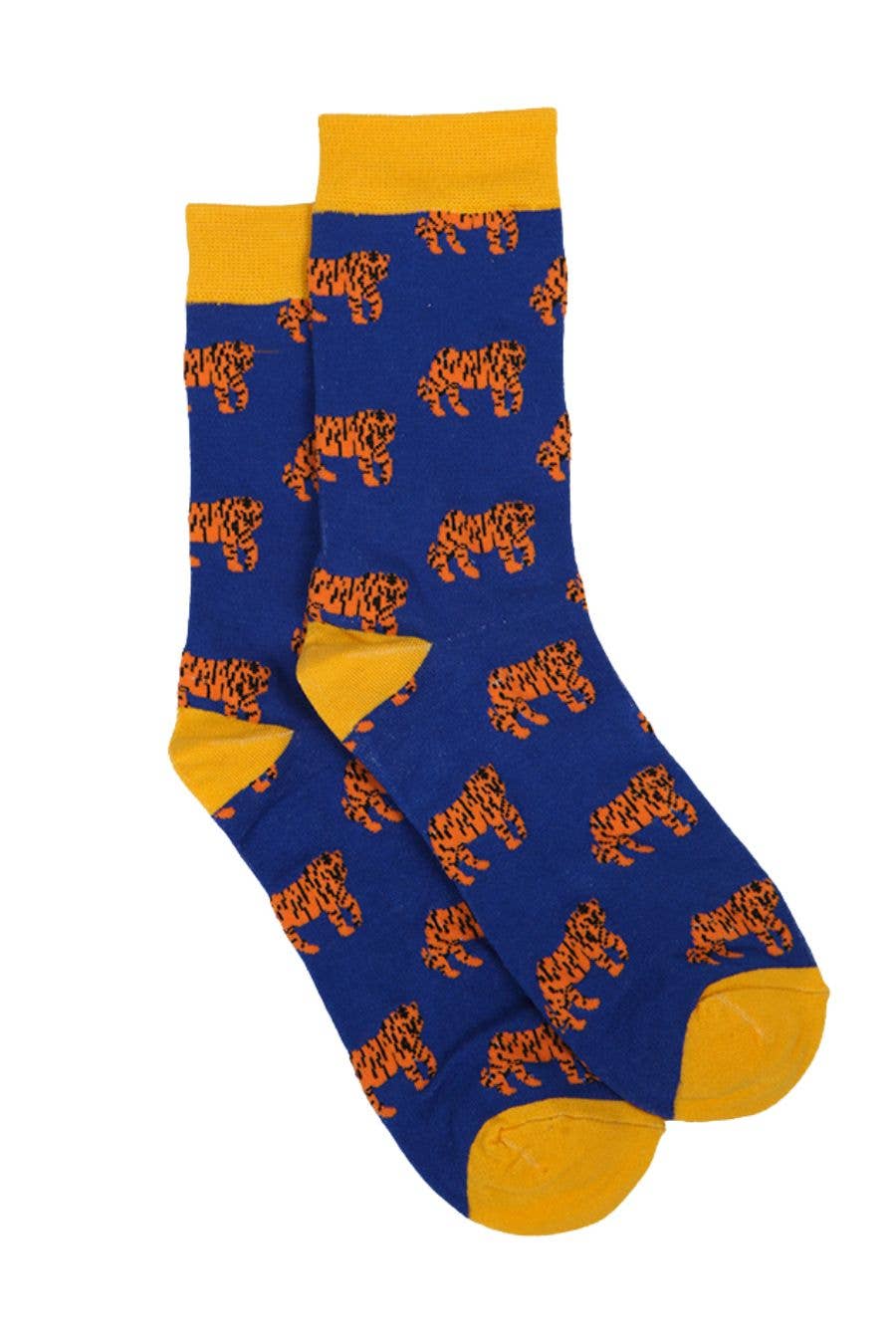Bambussocken für Herren mit Tiger-Print und Tiermotiv, Neuheit, Socke, Blau