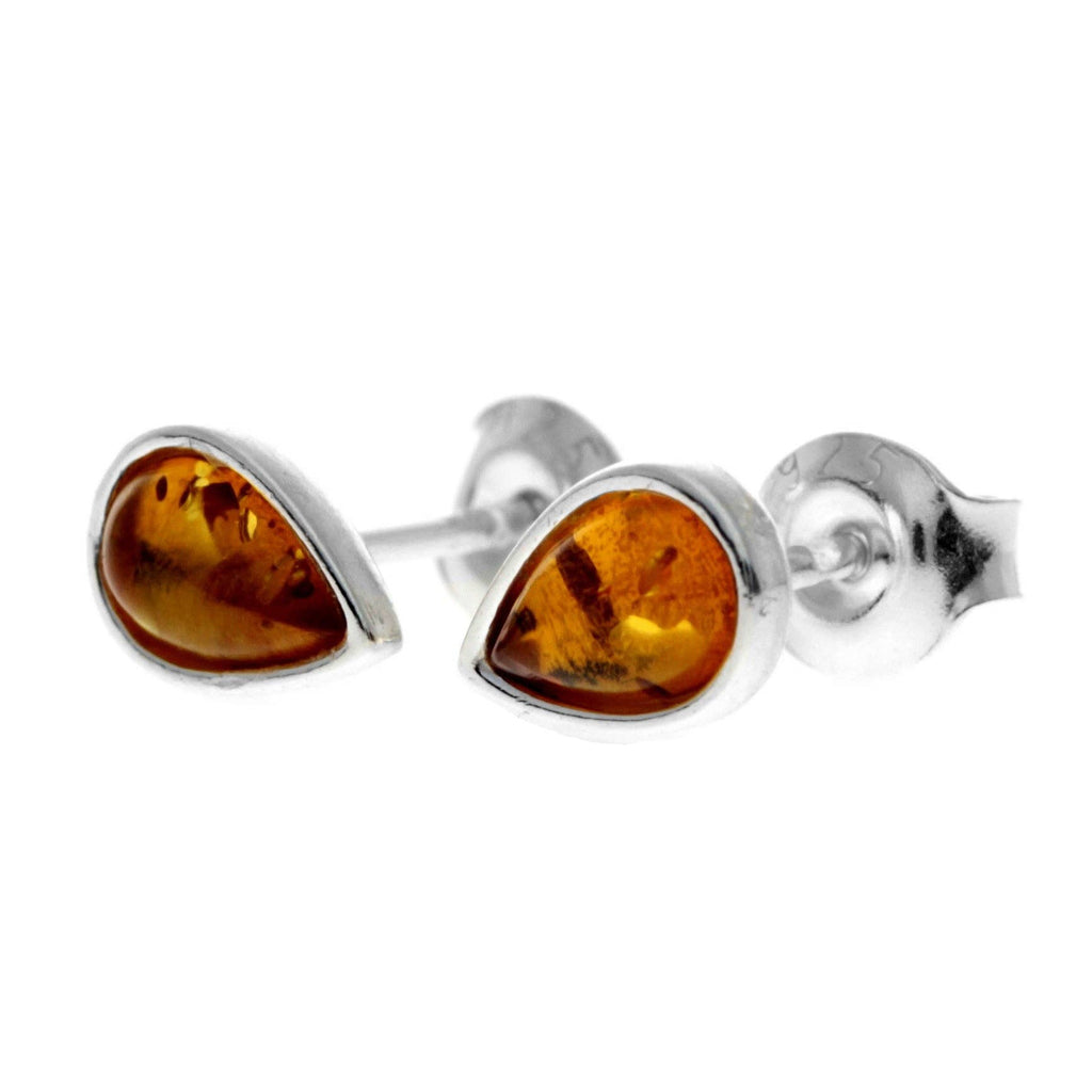 Ohrstecker mit kleinen Birnen aus 925er-Sterlingsilber und echtem baltischem Bernstein — AA013