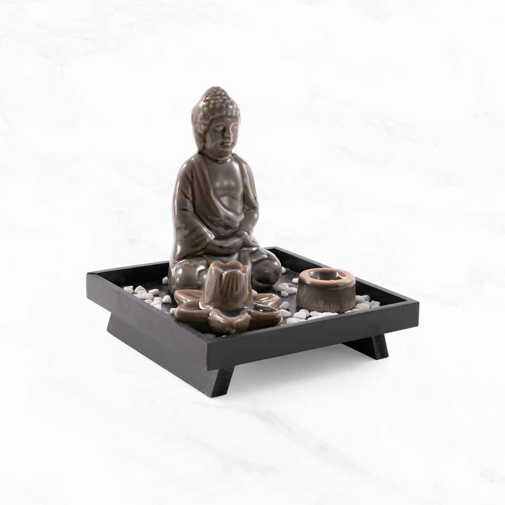 Myga Buddha Räucherset mit Lotus-Kegelhalter und Stäbchenhalter