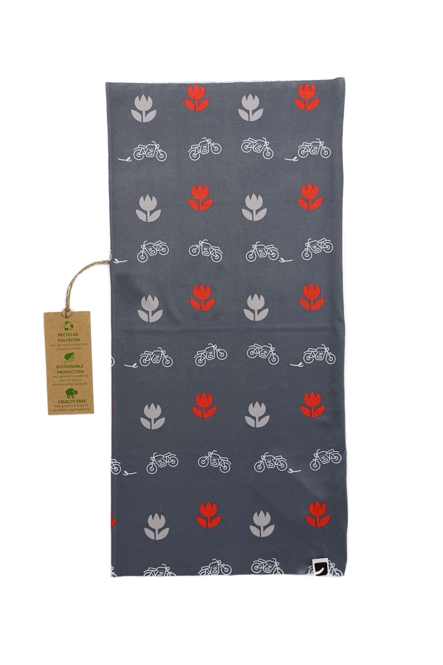 Multifunktionales Bandana mit Motorrad- und Tulpen-Design aus Stretch-Mesh