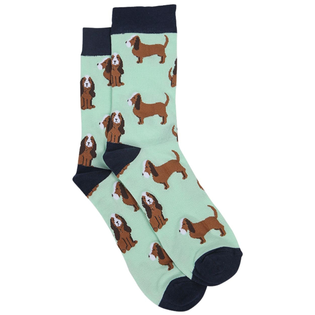 Hundesocken aus Bambus für Herren, Beagle-Print, Neuheit, Kleidersocken, Grün