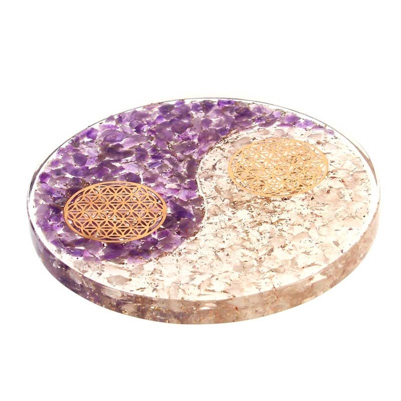 Reinigung Ladeplatte Blume des Lebens“ mit Amethyst und Bergkristall, OrgonitReinigung