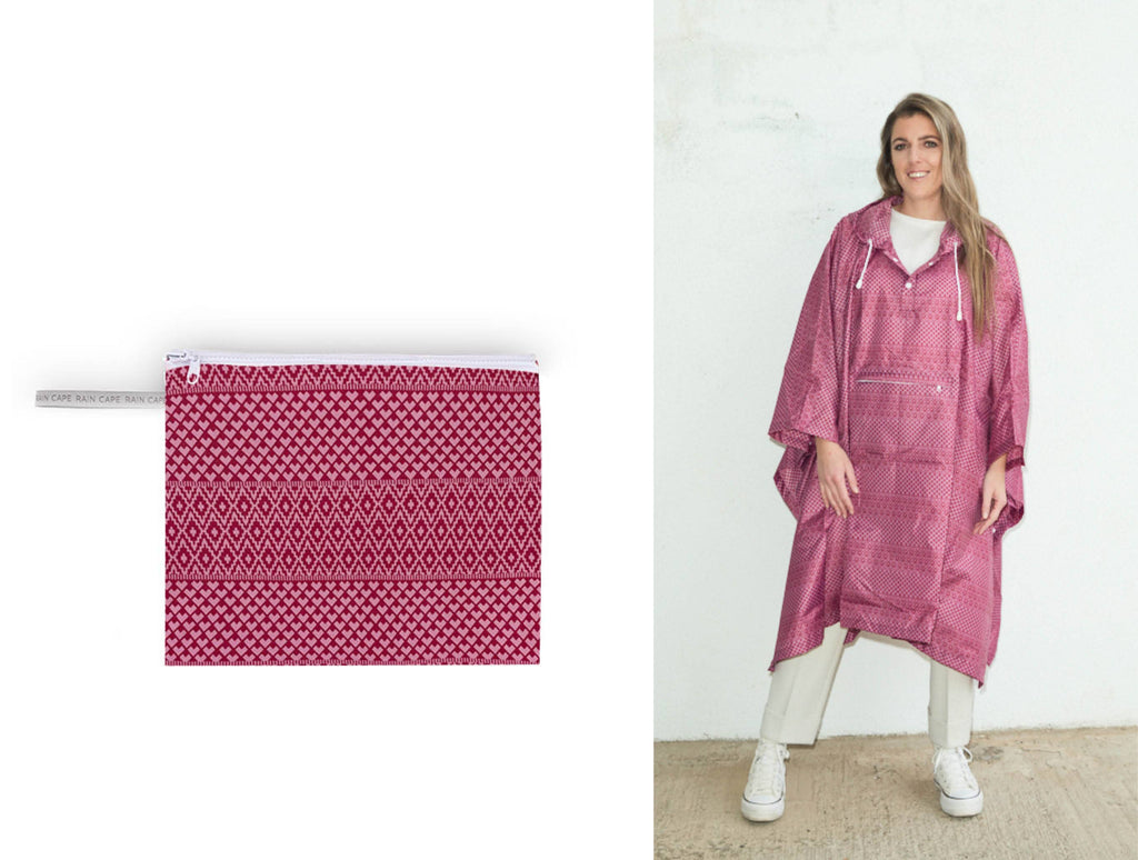 Unisex-Multifunktionsponcho mit selbstfaltender Tasche ": Ethnischer Burgunder
