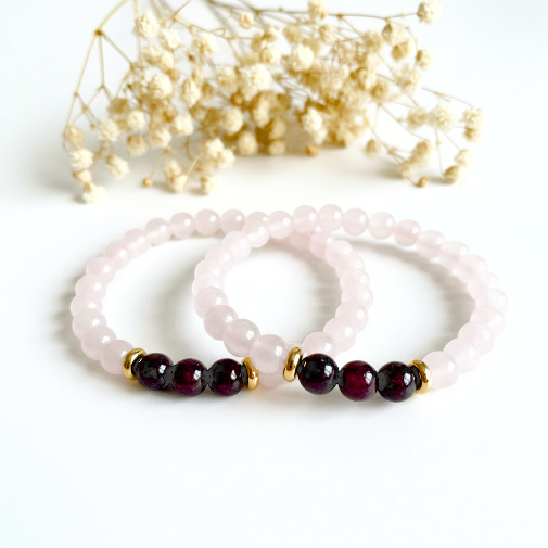 Armband Rosenquarz und Granat