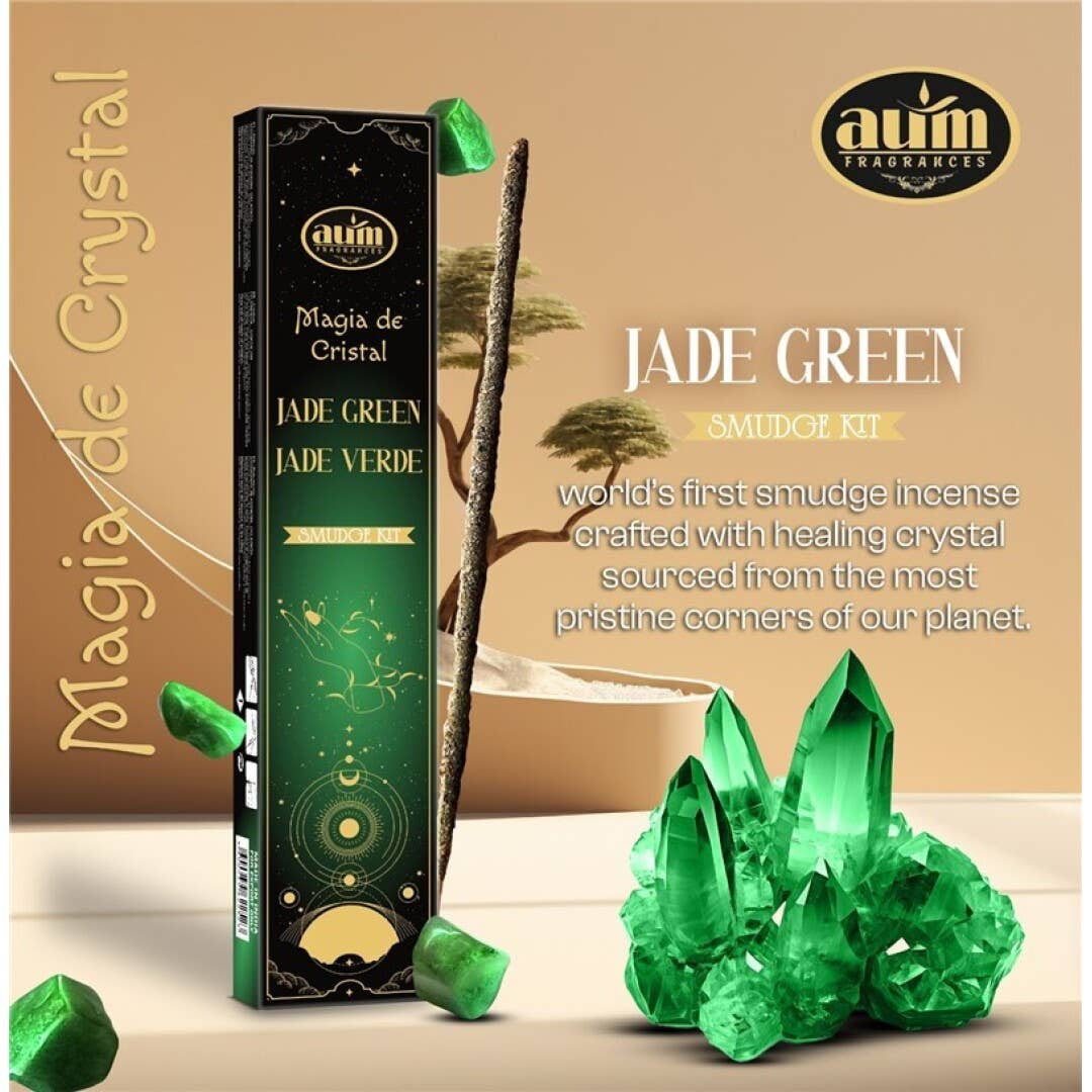 Aum Crystal Magic Räucherstäbchen 20 g mit grünem Jade Kristall