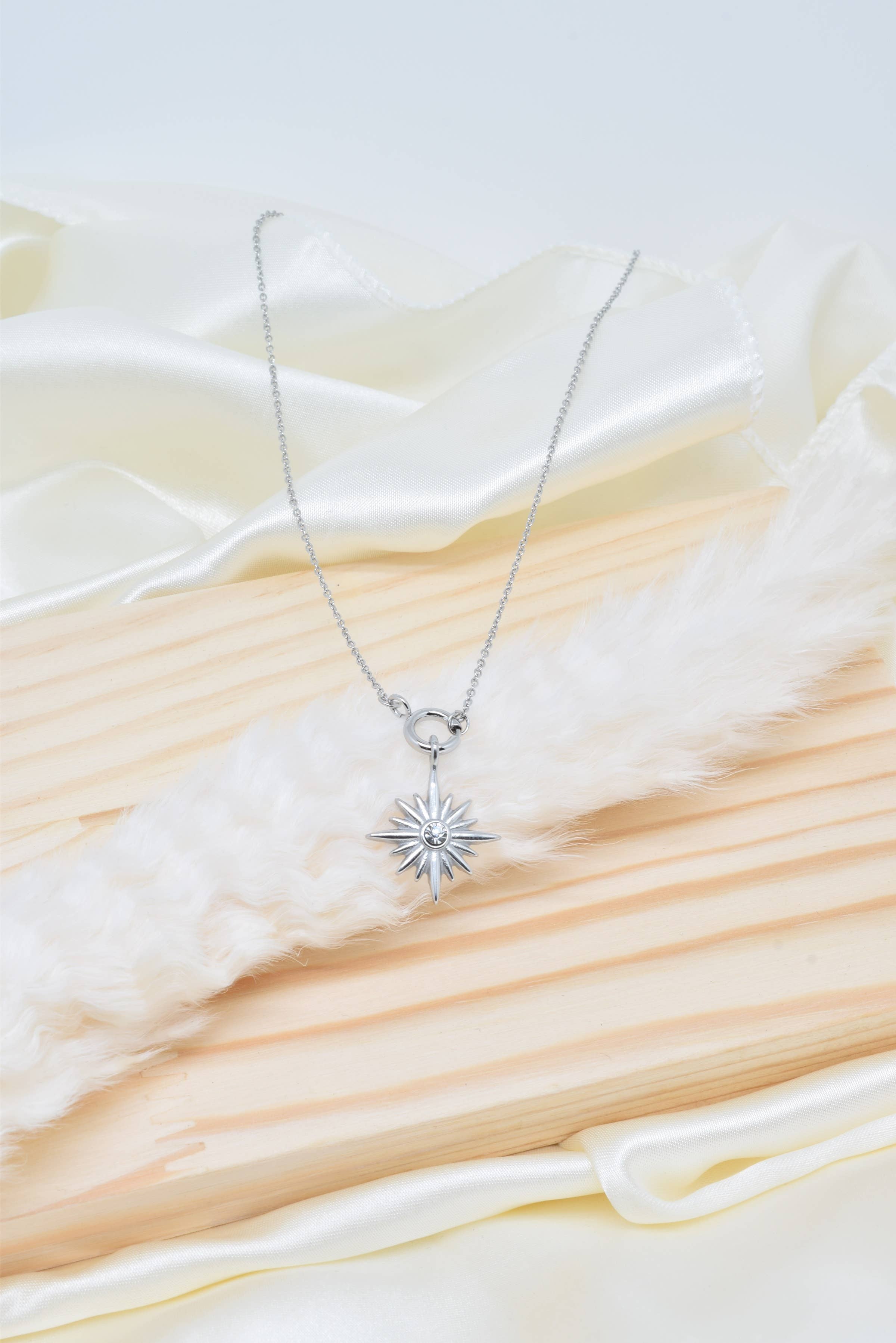 Nordstern-Halskette aus silbernem Stahl - BJ210162AR