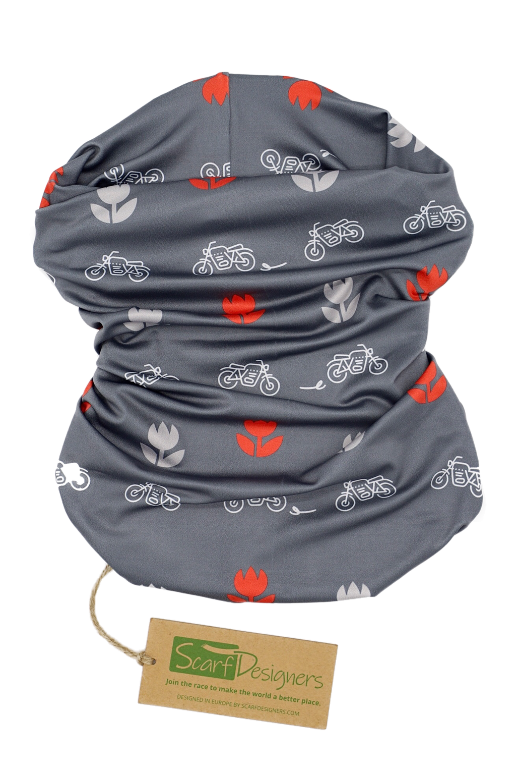Multifunktionales Bandana mit Motorrad- und Tulpen-Design aus Stretch-Mesh