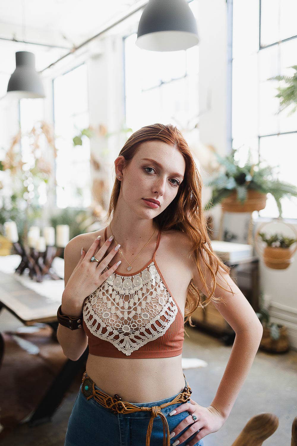 Crochet Lace High Neck Bralette Bustier