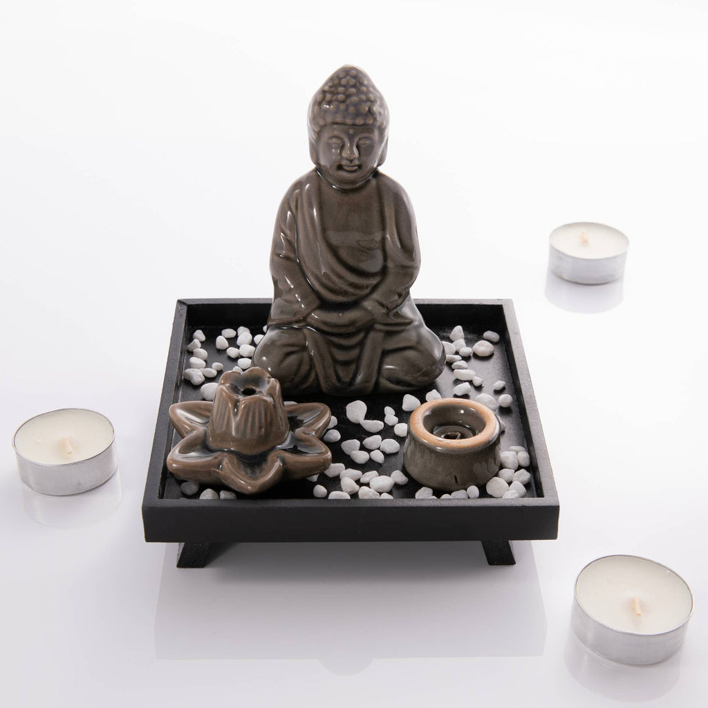 Myga Buddha Räucherset mit Lotus-Kegelhalter und Stäbchenhalter
