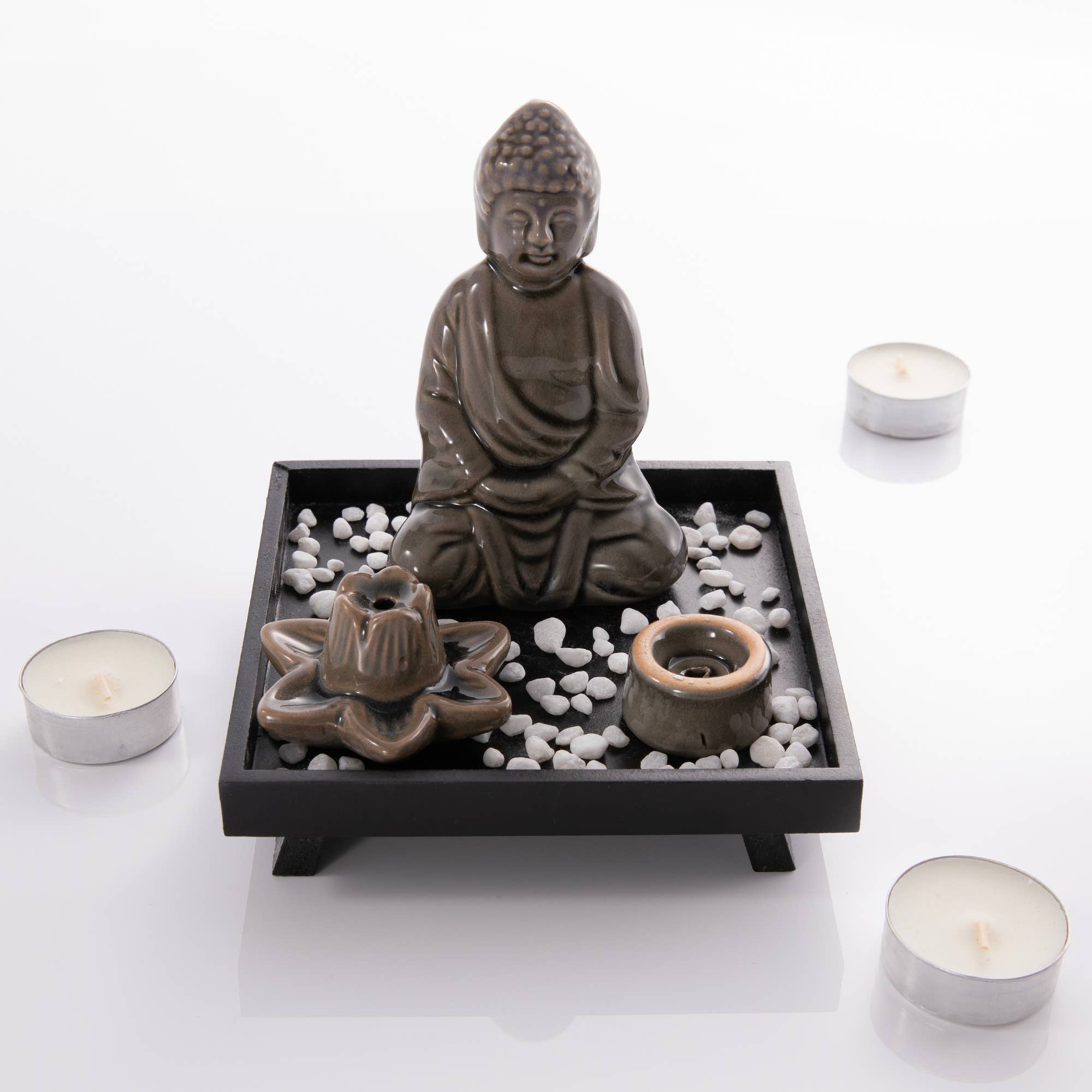 Myga Buddha Räucherset mit Lotus-Kegelhalter und Stäbchenhalter