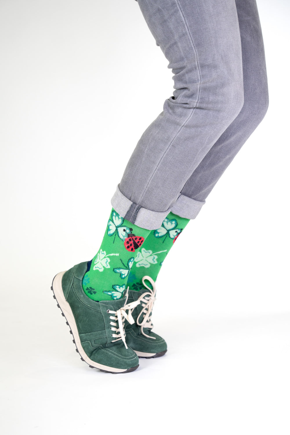 Billy Brown Nahtlose grüne Socken aus Baumwolle mit Kleeblattmuster