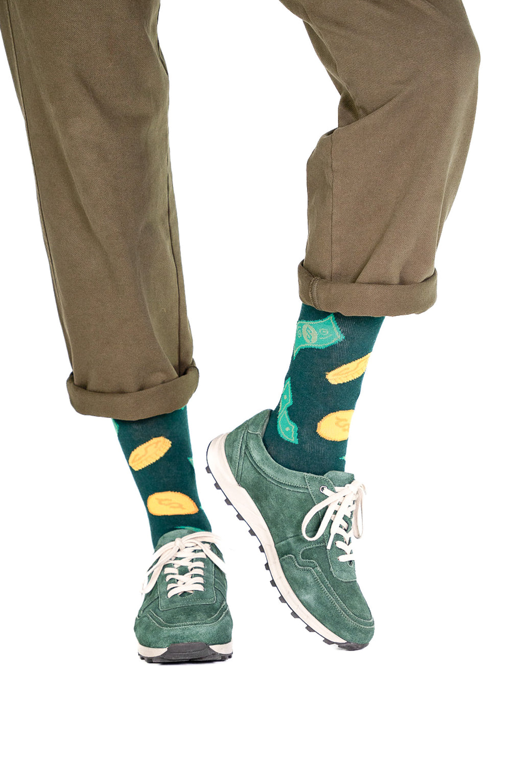 Billy Brown Nahtlose grüne Socken aus Bio-Baumwolle mit Geldmotiv