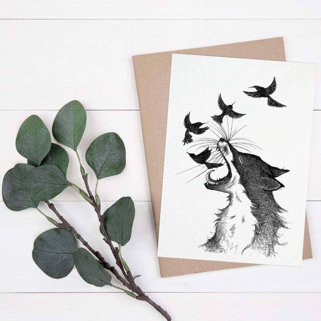 Postkarte [Bambuspapier] - Fuchs und Vögel