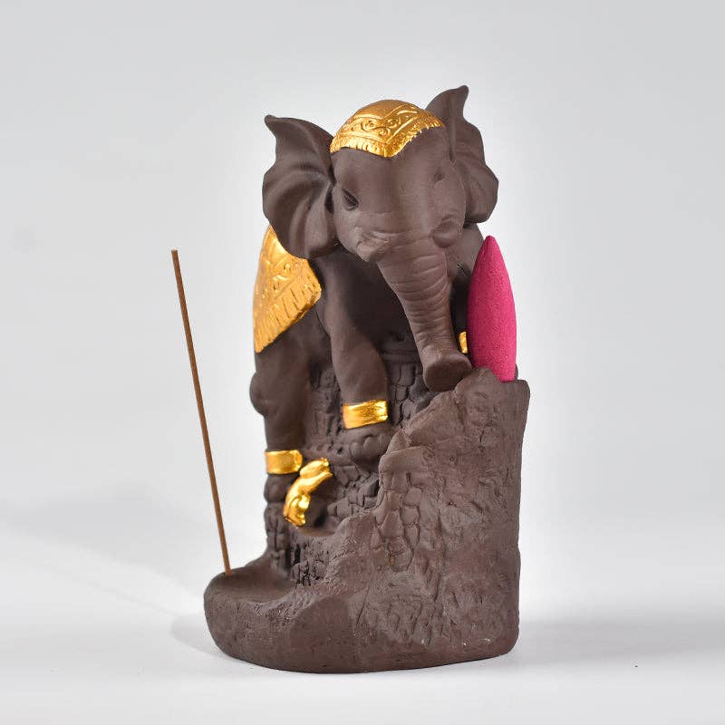Keramik-Räuchergefäß „Wisdom of the Elephant“ in Gold