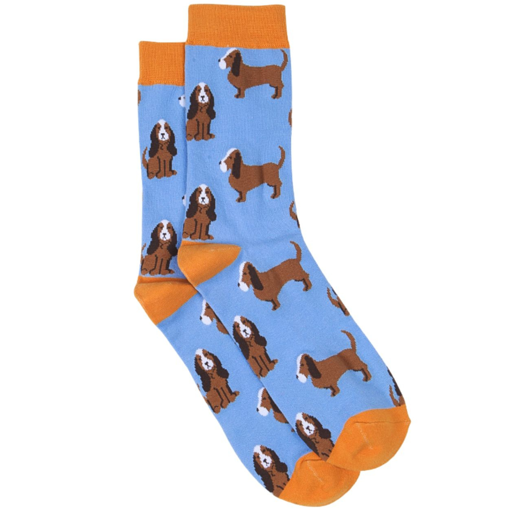 Hundesocken aus Bambus für Herren mit Beagle-Print, Neuheit, Kleidersocken, Blau