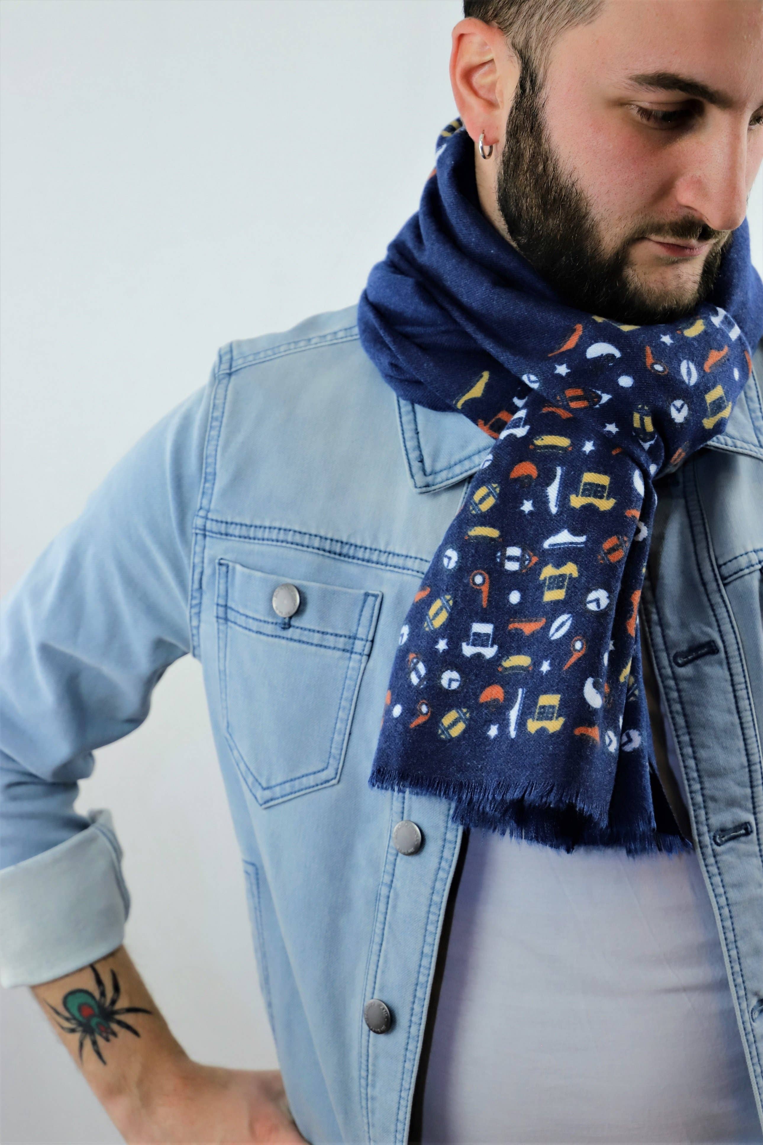 Warmer Baumwollschal für Herren mit sportlichem Design in Blau